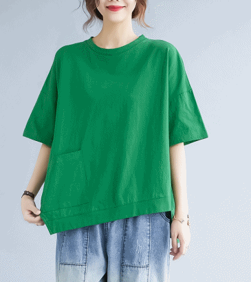 트래픽포켓T 루즈핏 오버핏 데일리 라운드넥 컬러 포인트 반팔 티셔츠